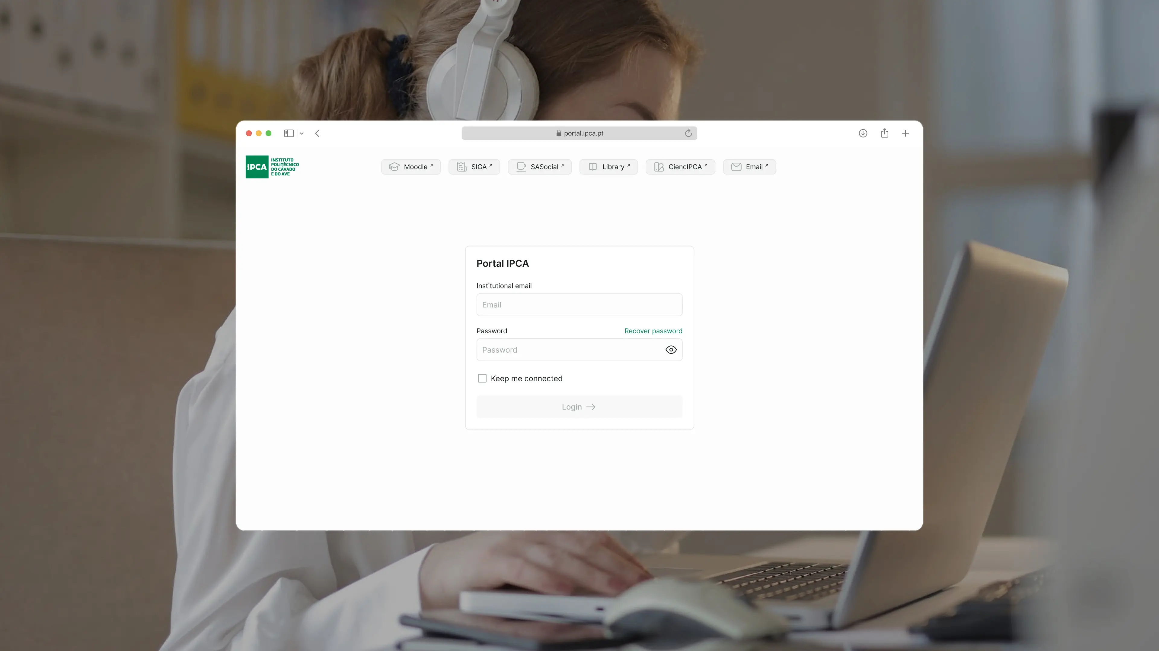 Portal IPCA Web Application Login